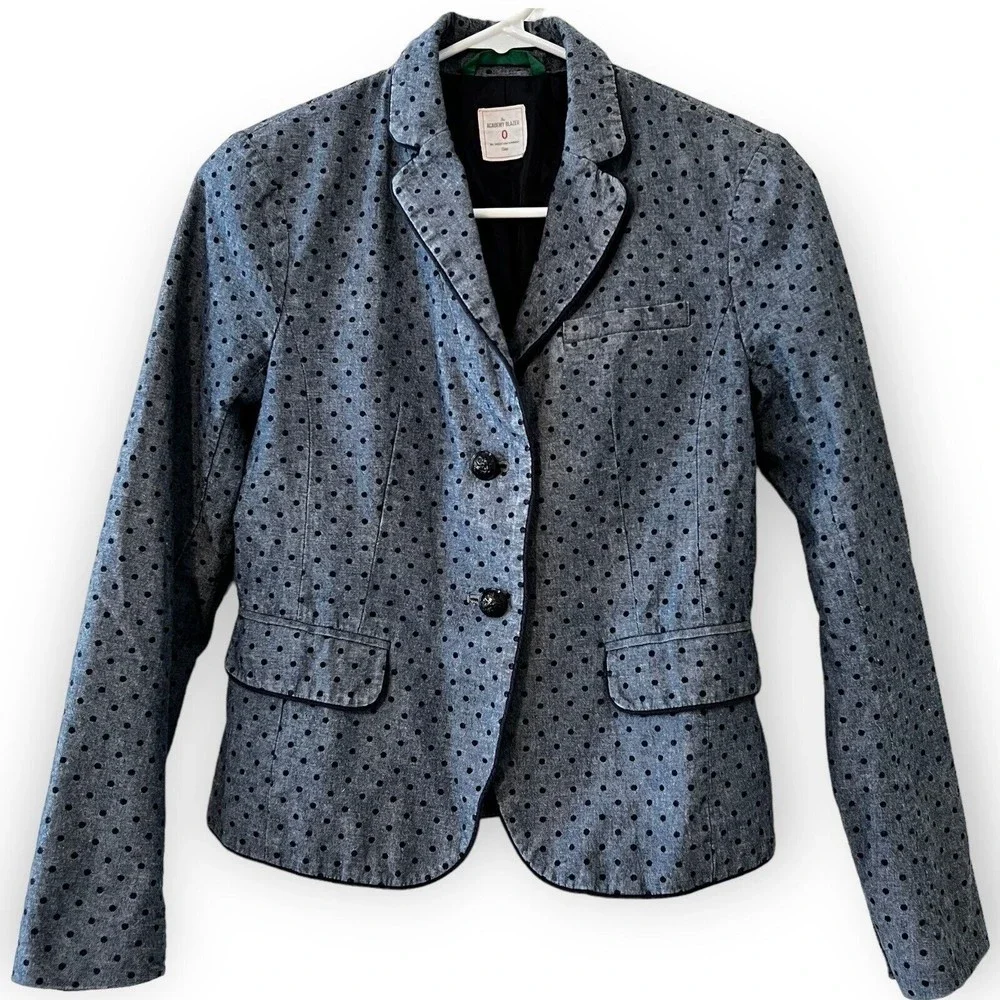 GAP Academy Blazer Jacket Size 0 Blue Polka Dot Chambray Casual Preppy Boho - Picture 2 of 14